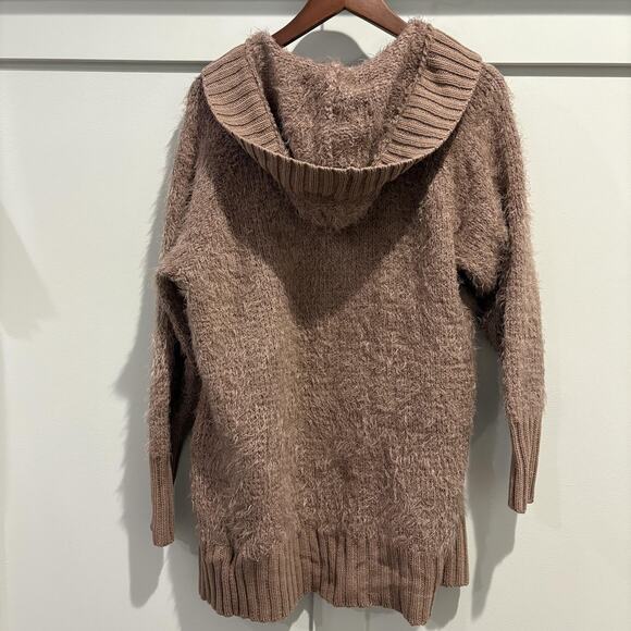NWT Express Sweater Womens XS Tan Mocha Hooded Open Front Cardigan Cozy Fuzzy - Picture 7 of 13